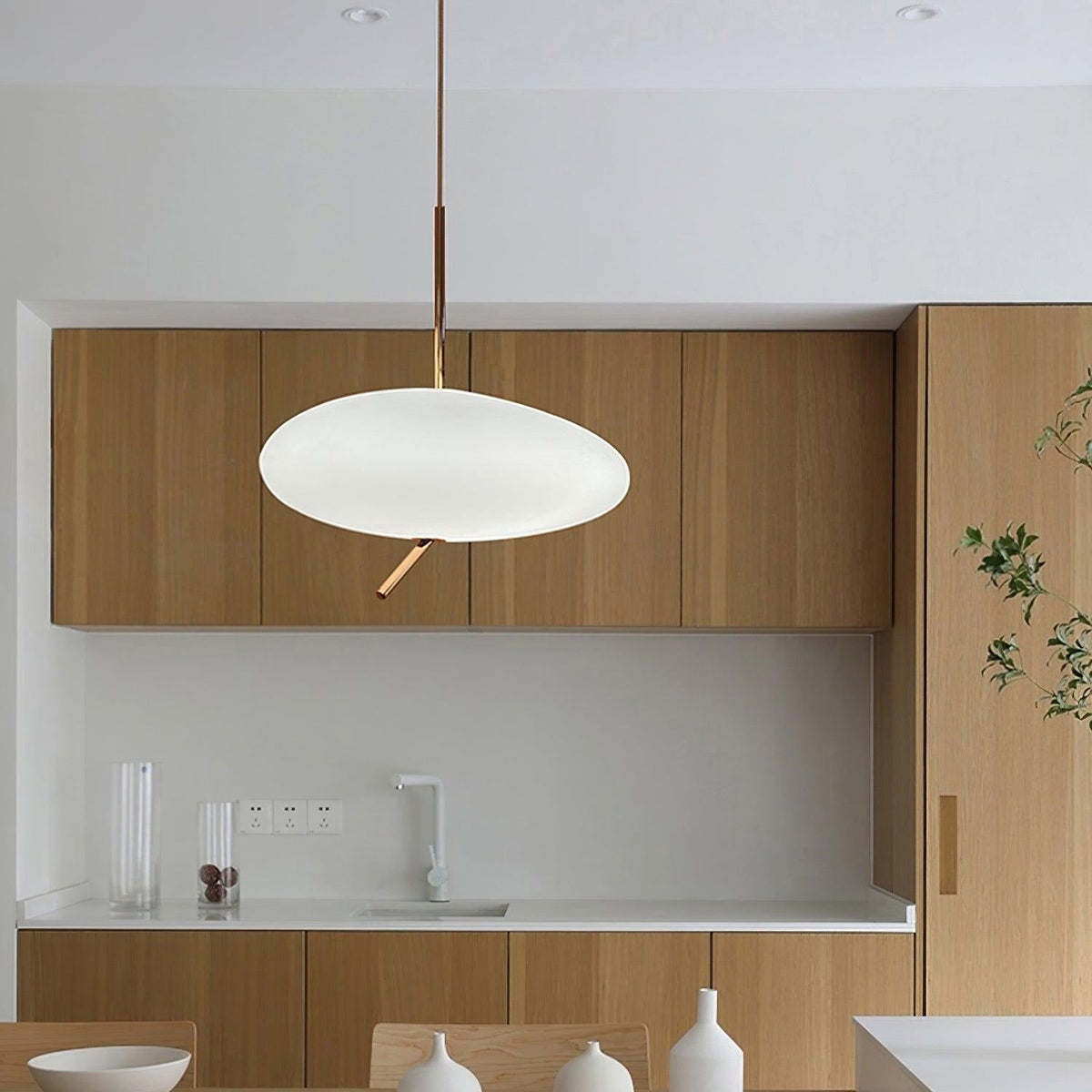 Soft Glow Pendant Light With Rose Gold Pebble
