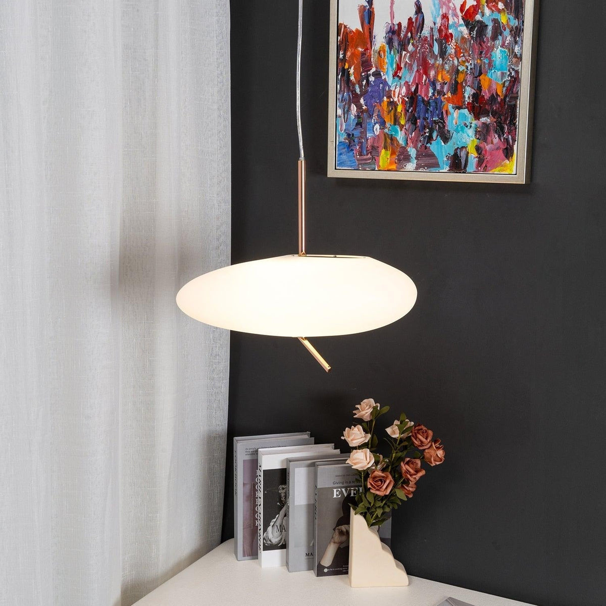 Soft Glow Pendant Light With Rose Gold Pebble