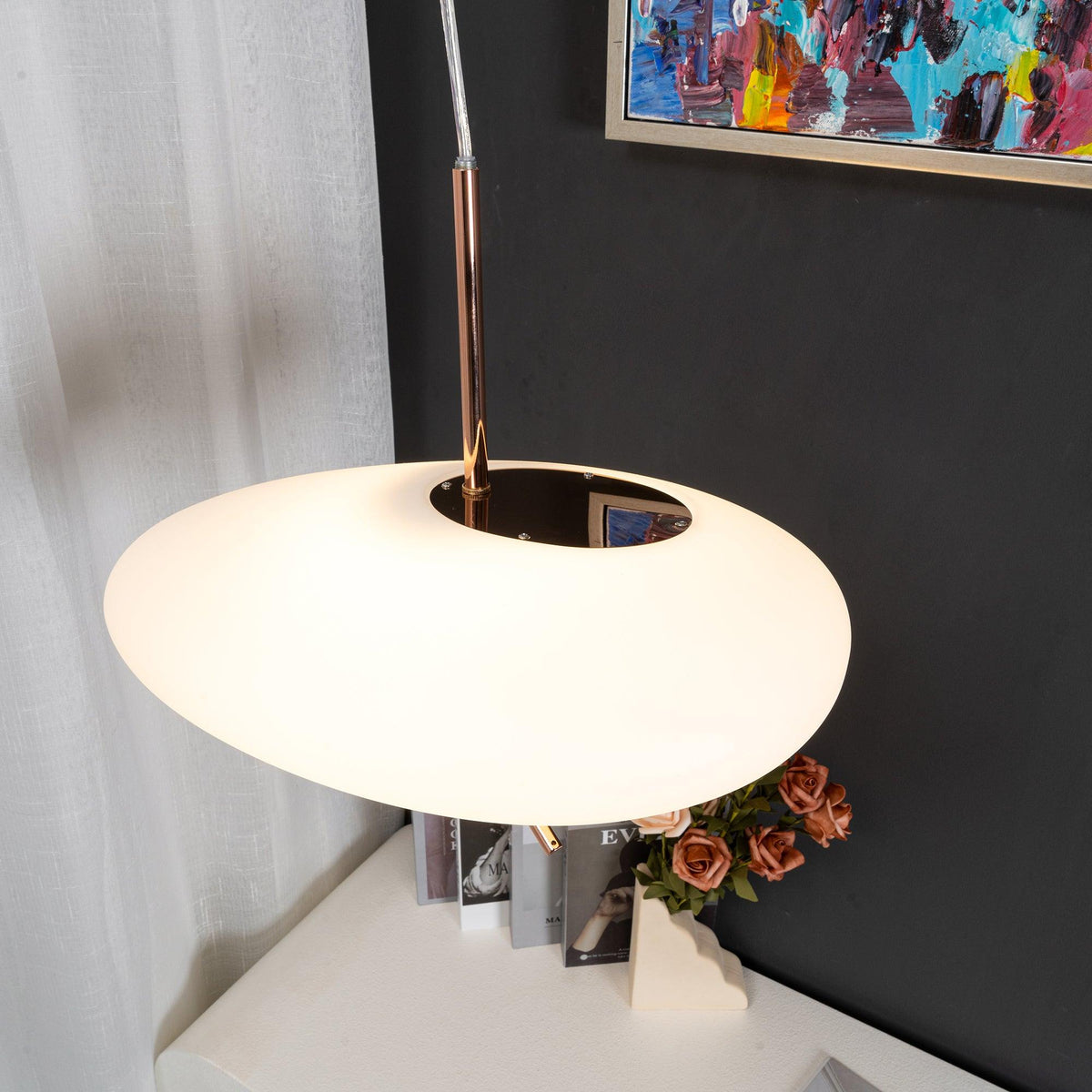Soft Glow Pendant Light With Rose Gold Pebble