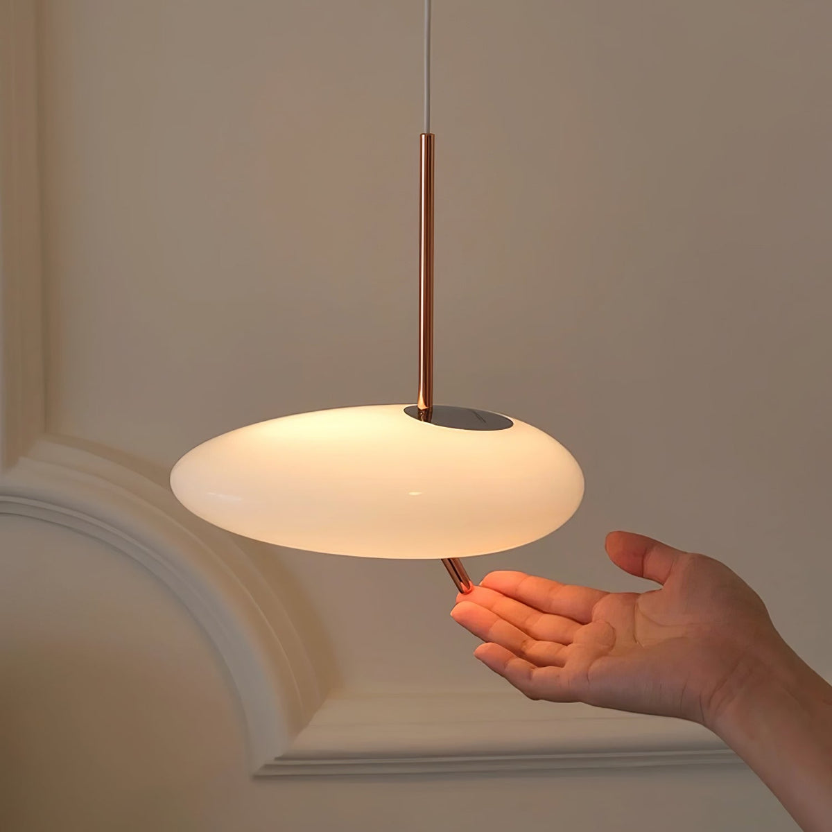 Soft Glow Pendant Light With Rose Gold Pebble