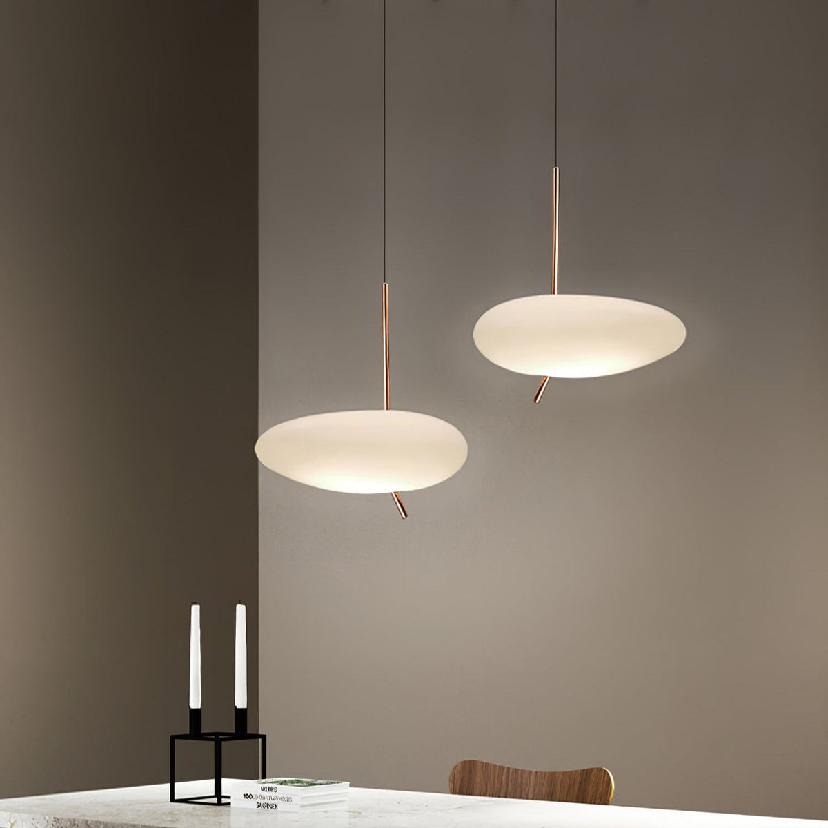 Soft Glow Pendant Light With Rose Gold Pebble