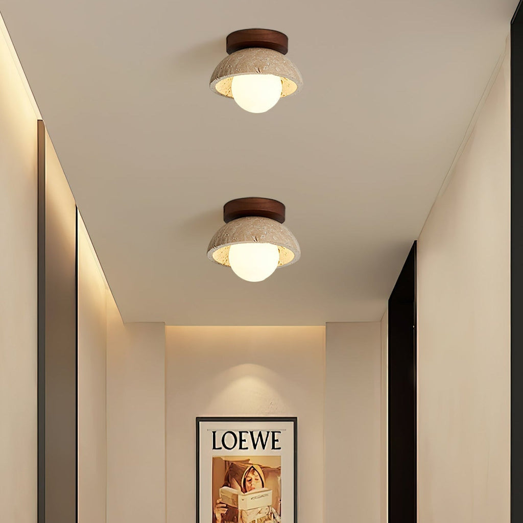 Ambient Light Wood Accent Travertine Pendant