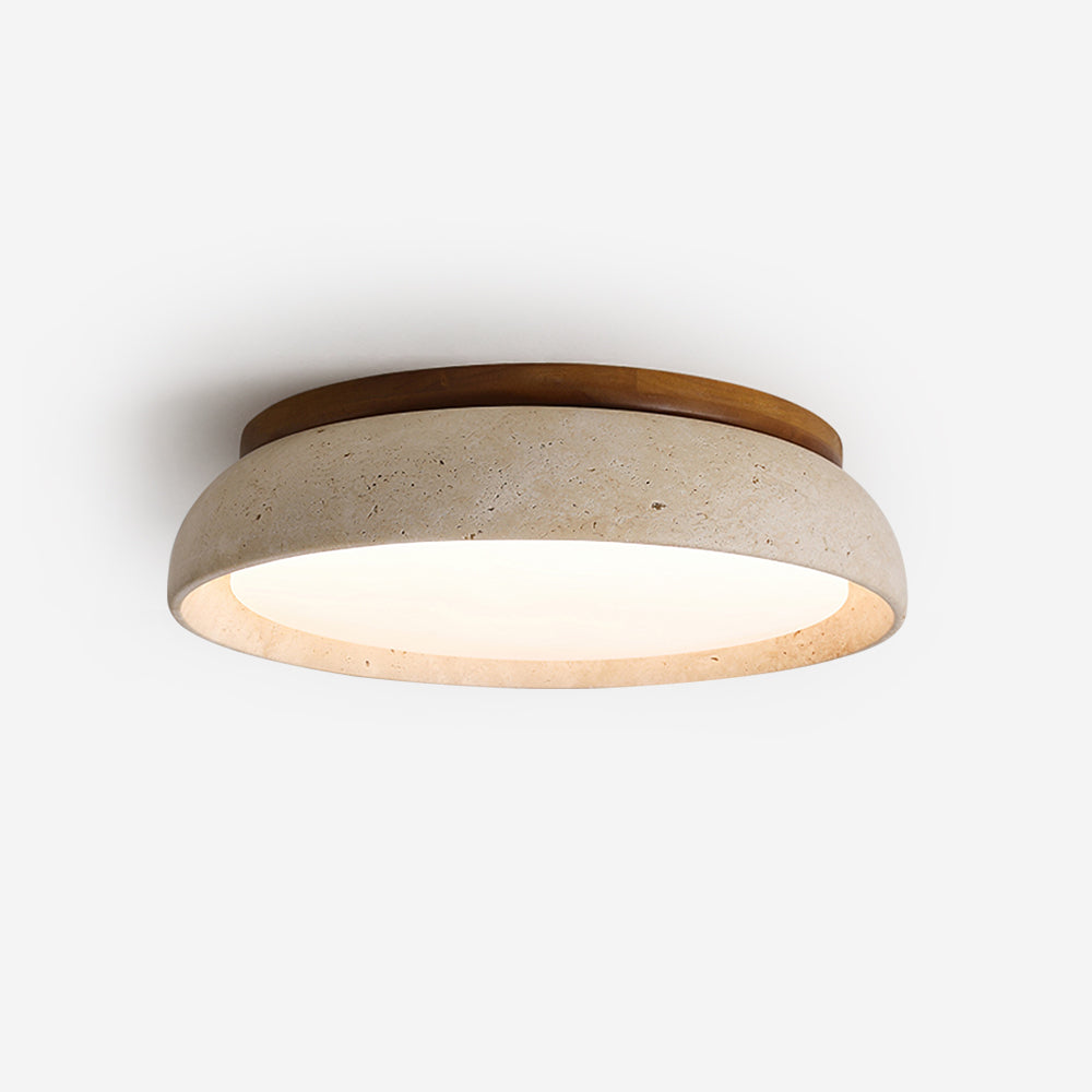 Ceiling Light With Wooden Base Natural Stone Travertine