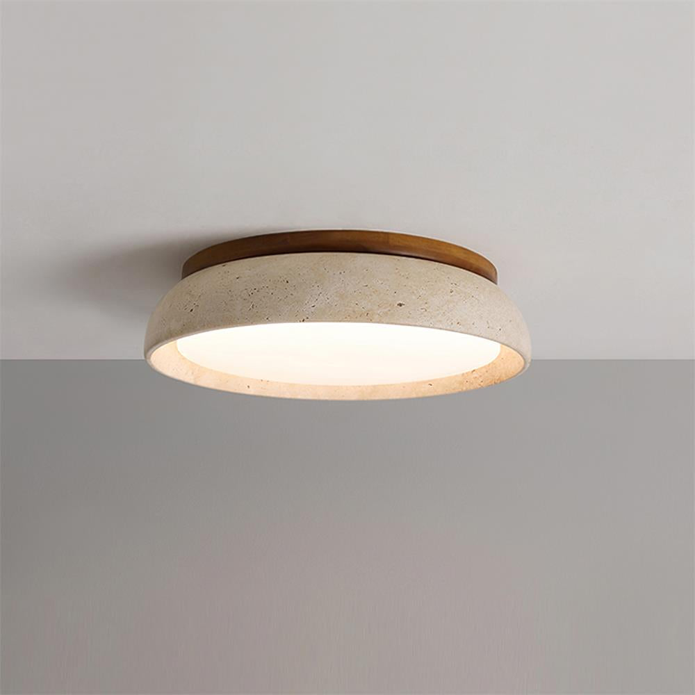 Ceiling Light With Wooden Base Natural Stone Travertine