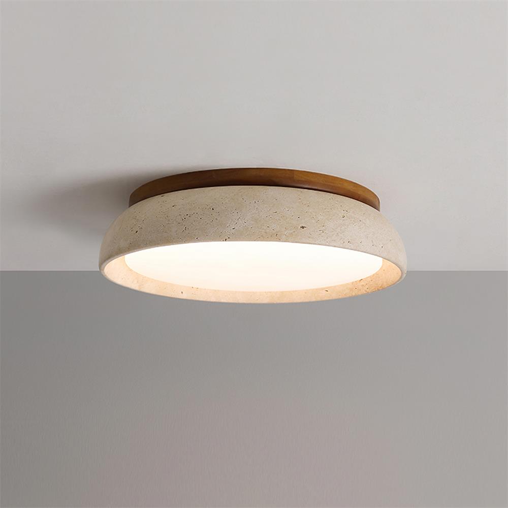 Ceiling Light With Wooden Base Natural Stone Travertine