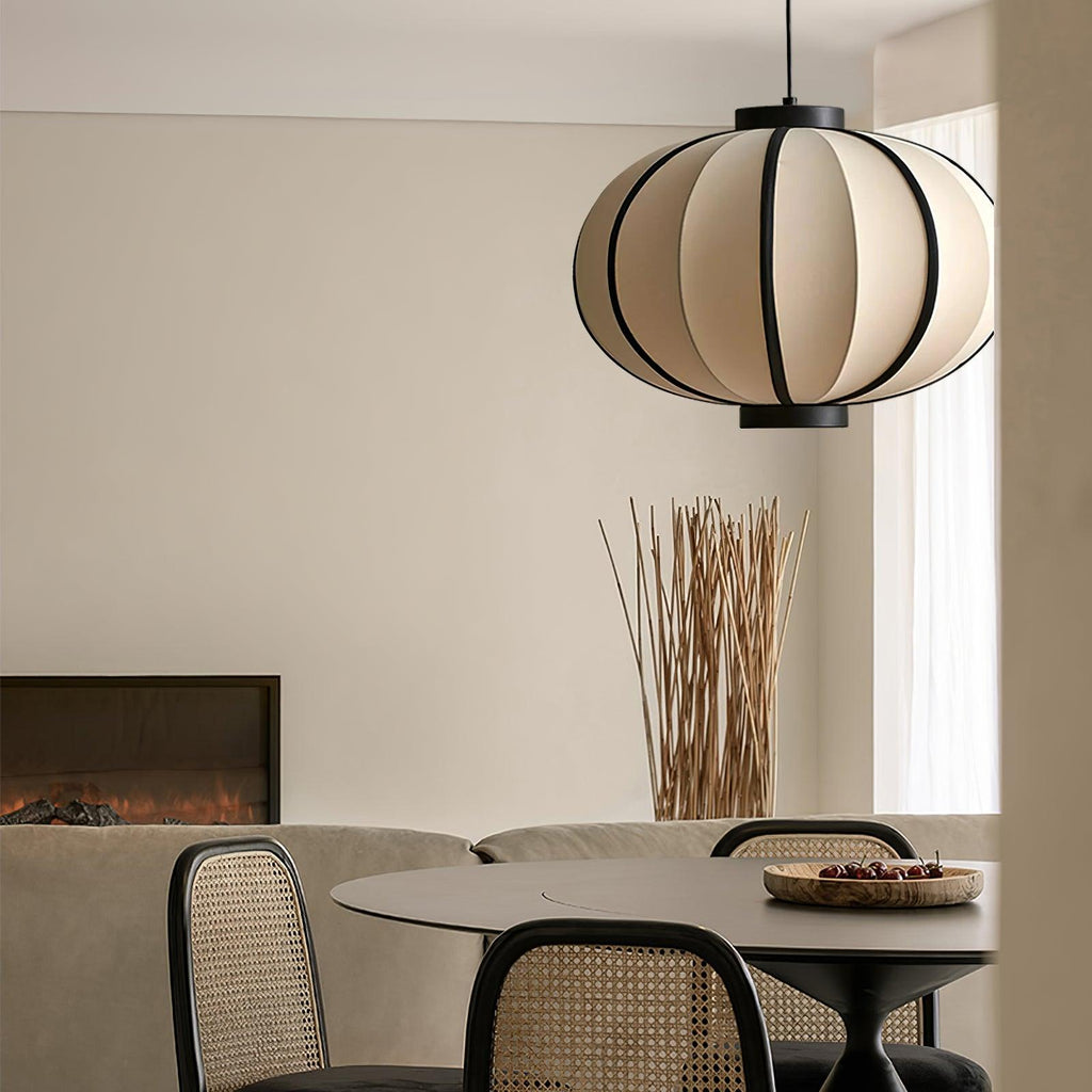 Metal Frame And Fabric Shade With Vintage Pendant Light