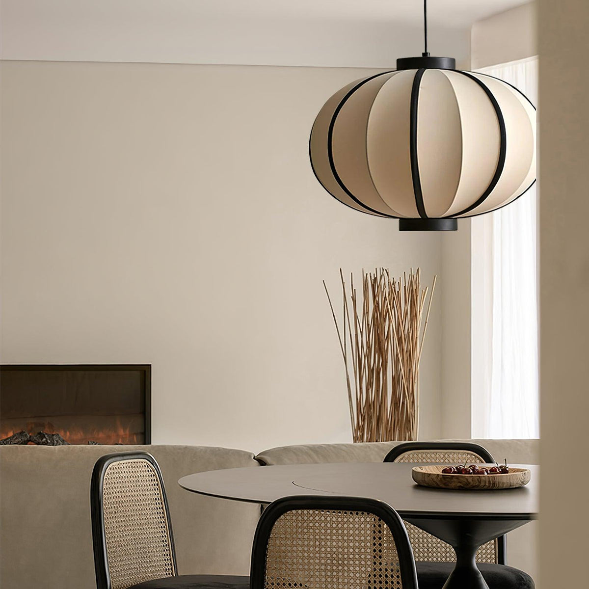 Metal Frame And Fabric Shade With Vintage Pendant Light