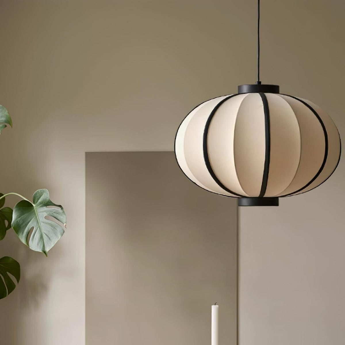 Metal Frame And Fabric Shade With Vintage Pendant Light