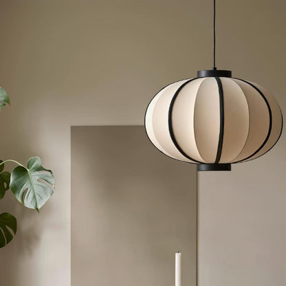 Metal Frame And Fabric Shade With Vintage Pendant Light