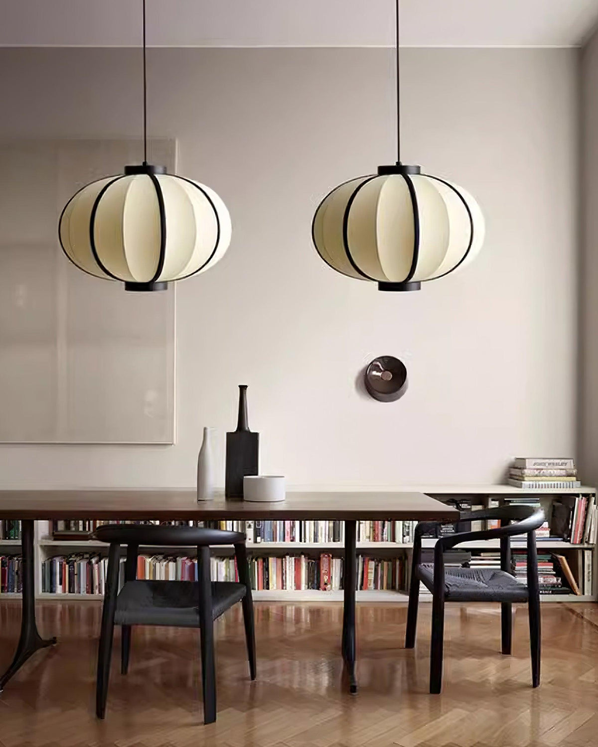 Metal Frame And Fabric Shade With Vintage Pendant Light