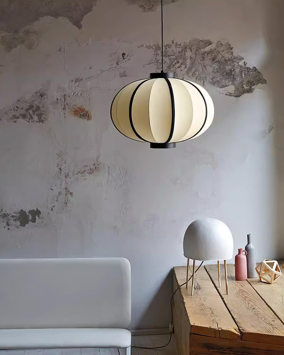 Metal Frame And Fabric Shade With Vintage Pendant Light