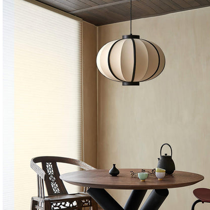 Metal Frame And Fabric Shade With Vintage Pendant Light