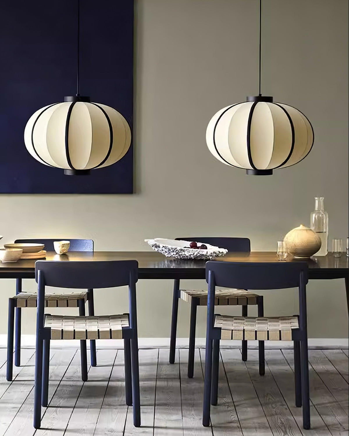 Metal Frame And Fabric Shade With Vintage Pendant Light