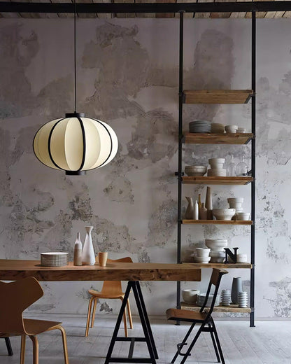 Metal Frame And Fabric Shade With Vintage Pendant Light