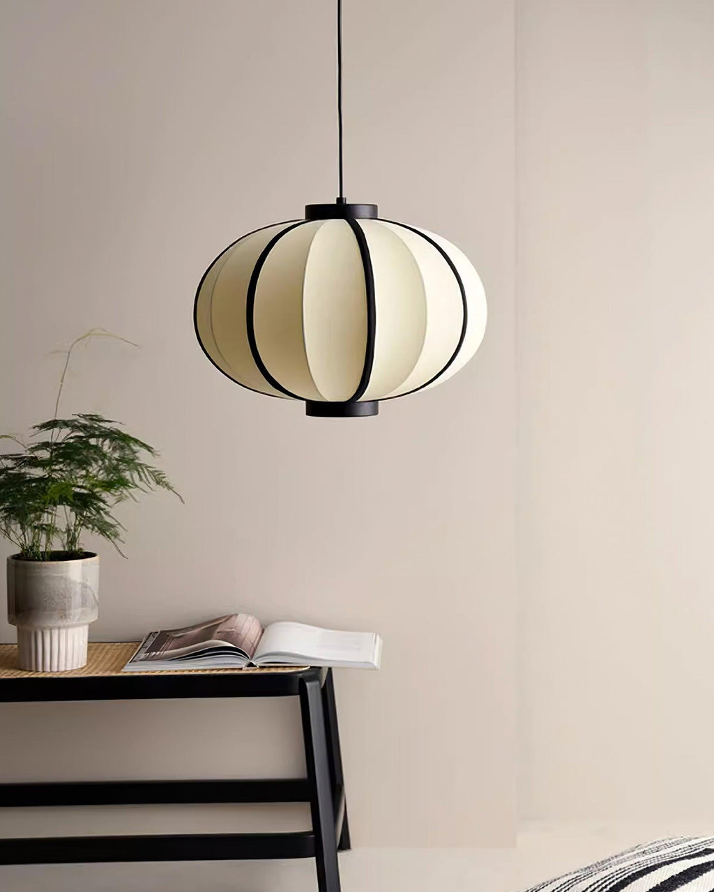 Metal Frame And Fabric Shade With Vintage Pendant Light