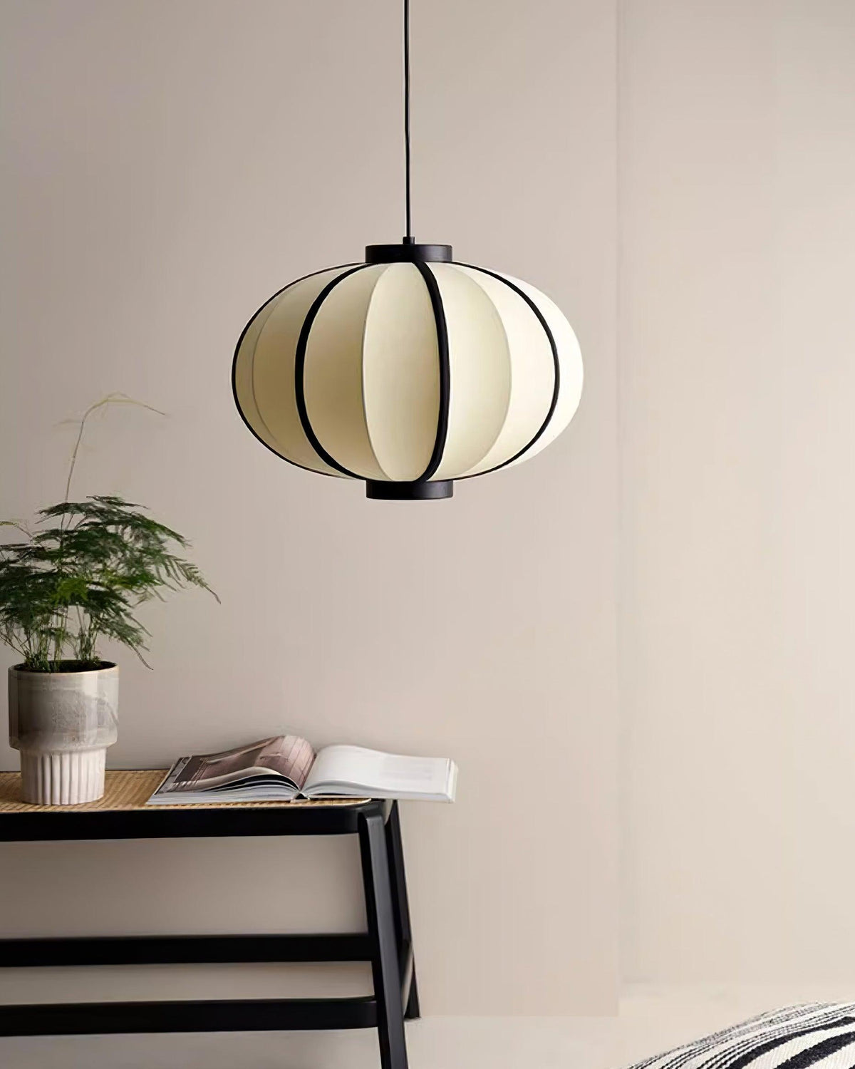 Metal Frame And Fabric Shade With Vintage Pendant Light