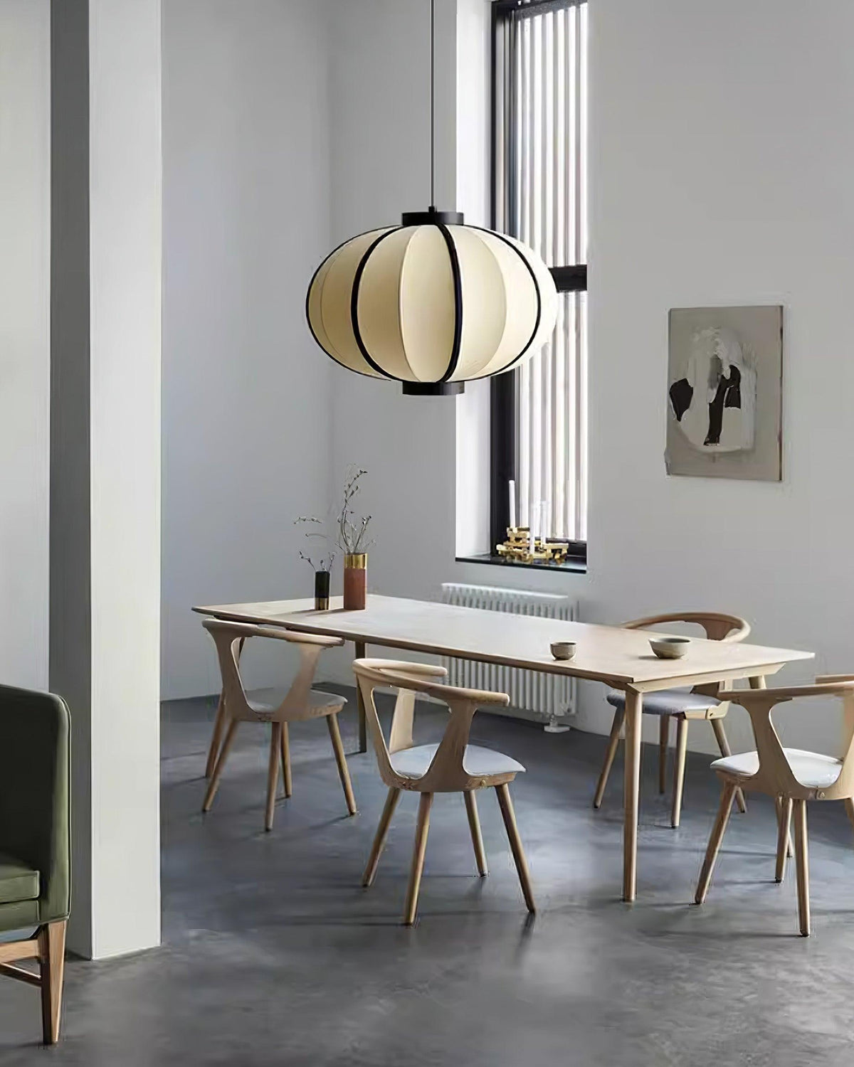Metal Frame And Fabric Shade With Vintage Pendant Light