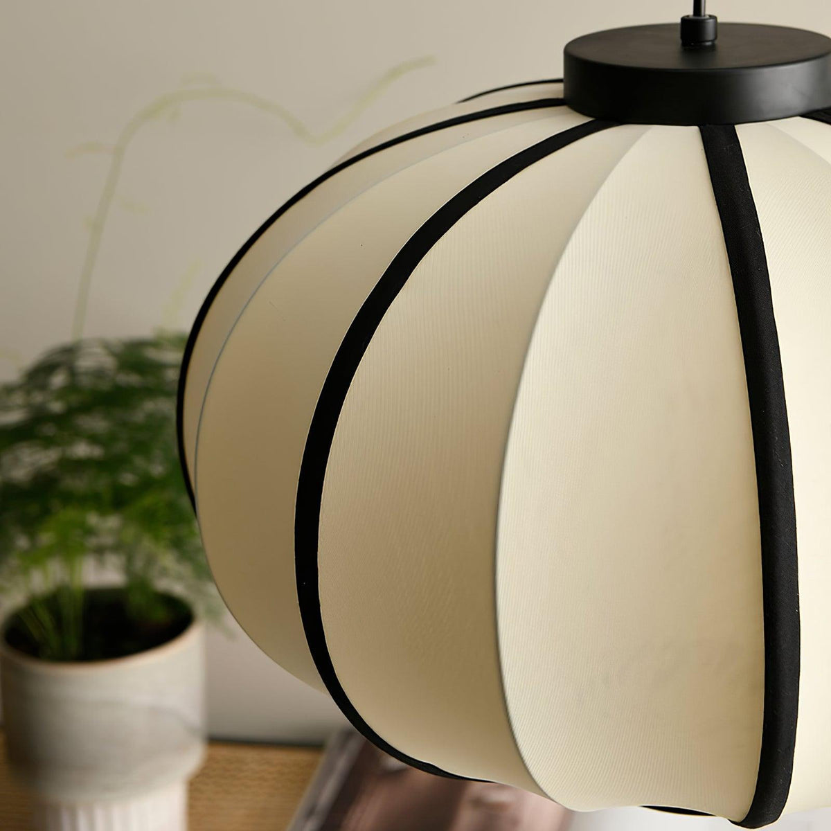 Metal Frame And Fabric Shade With Vintage Pendant Light