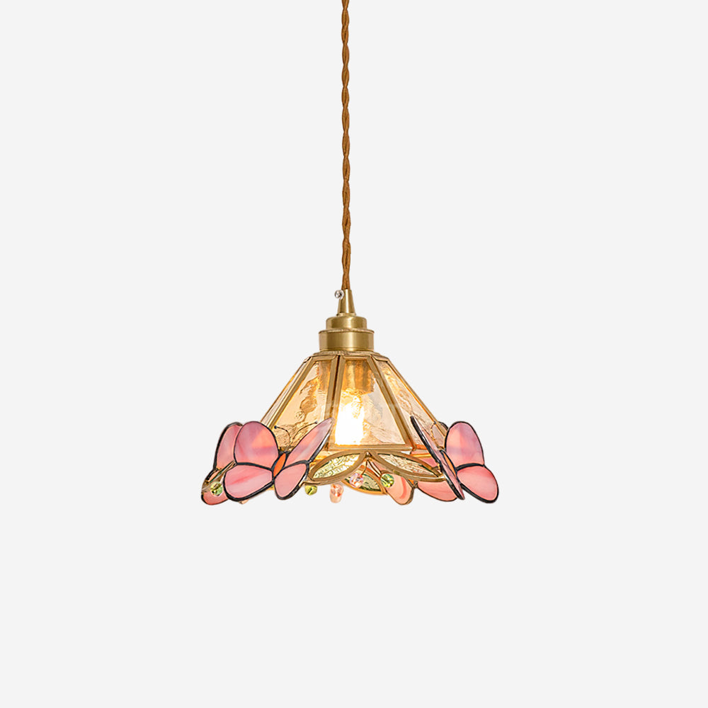 Pendant Light With Warm Glow Butterfly Stained Glass