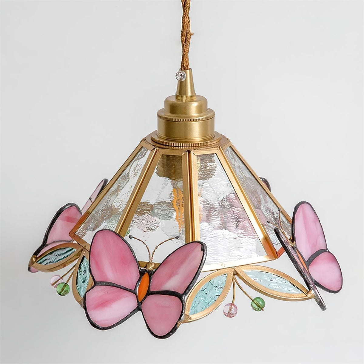 Pendant Light With Warm Glow Butterfly Stained Glass