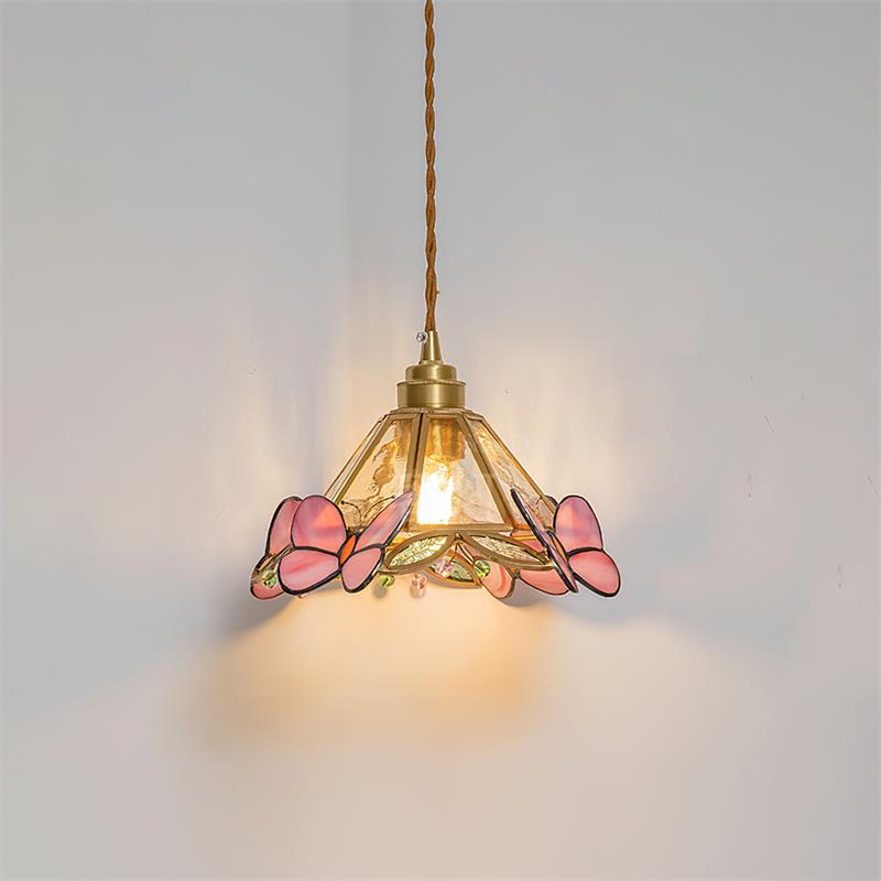 Pendant Light With Warm Glow Butterfly Stained Glass