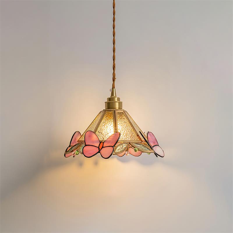 Pendant Light With Warm Glow Butterfly Stained Glass