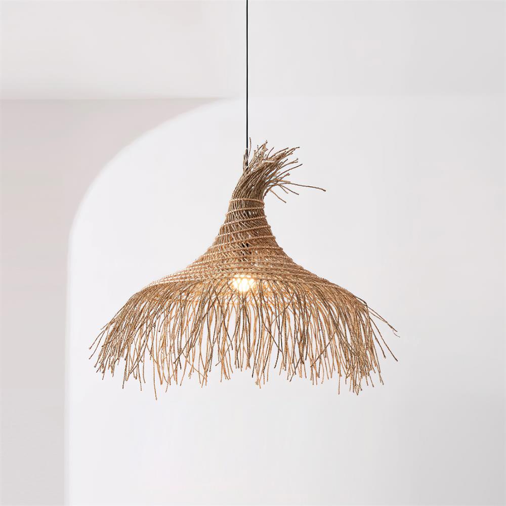 Handwoven Natural Rattan Shade Pendant Light