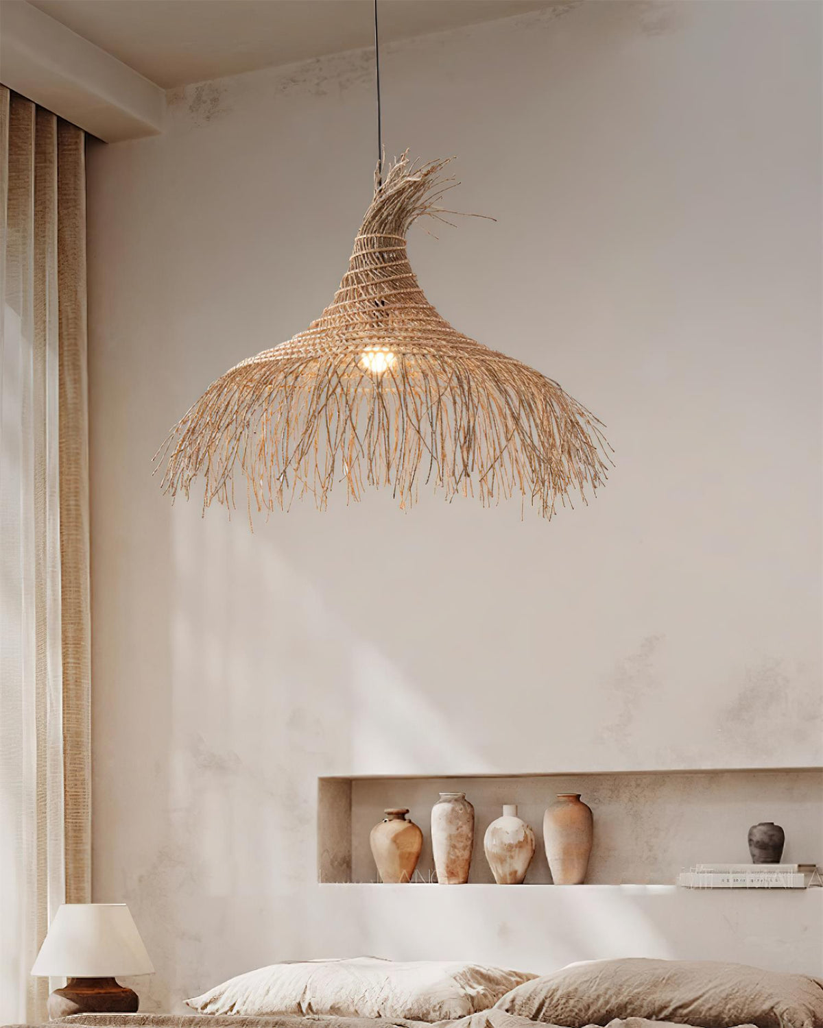 Handwoven Natural Rattan Shade Pendant Light