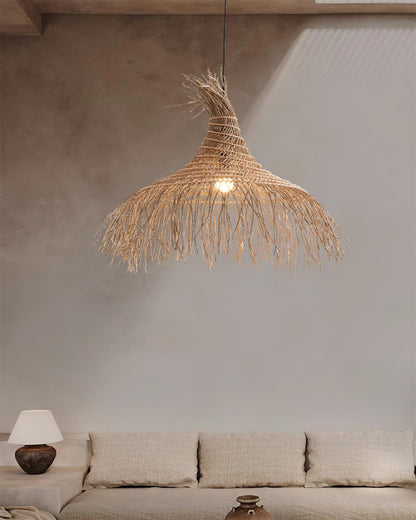 Handwoven Natural Rattan Shade Pendant Light
