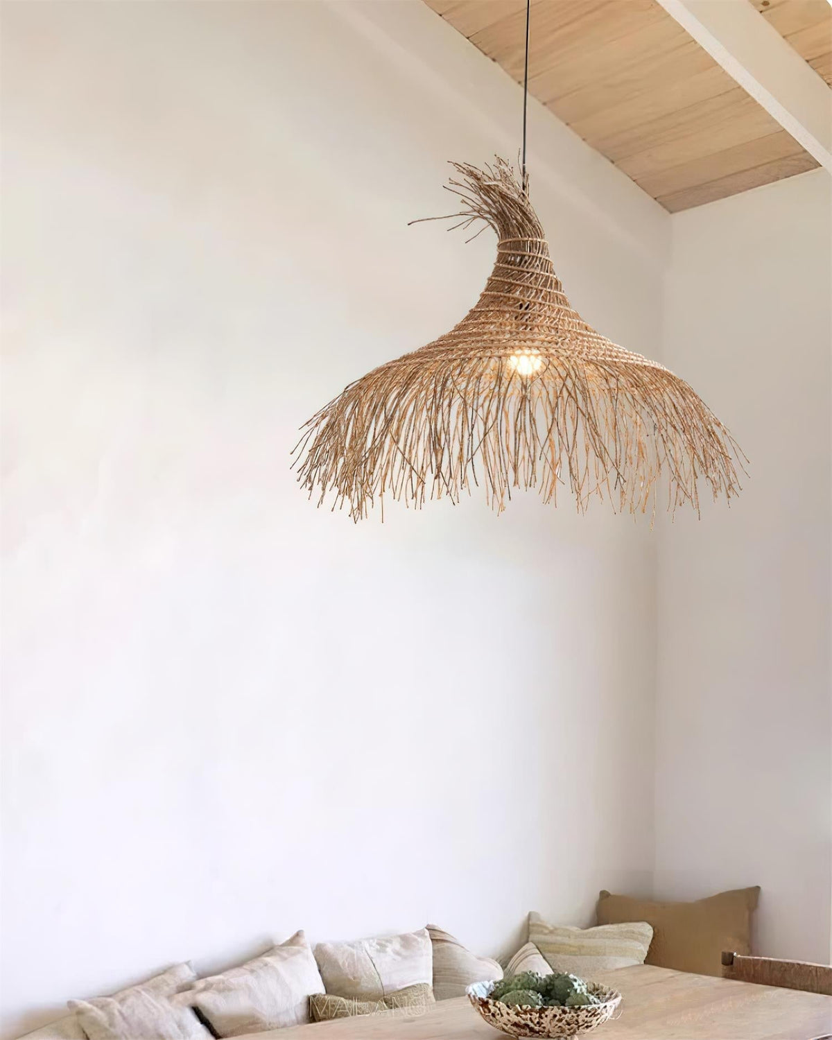 Handwoven Natural Rattan Shade Pendant Light