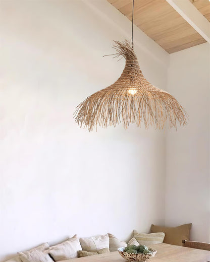 Handwoven Natural Rattan Shade Pendant Light