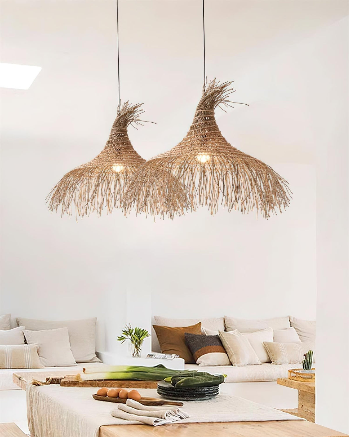 Handwoven Natural Rattan Shade Pendant Light