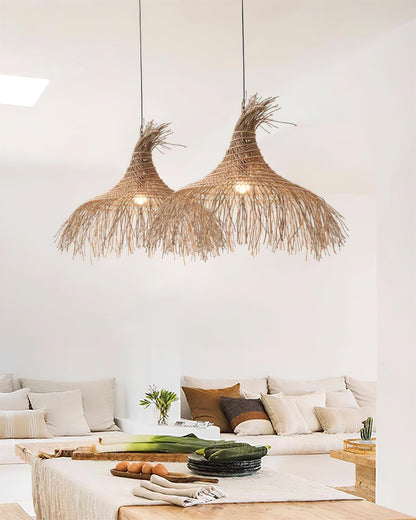 Handwoven Natural Rattan Shade Pendant Light