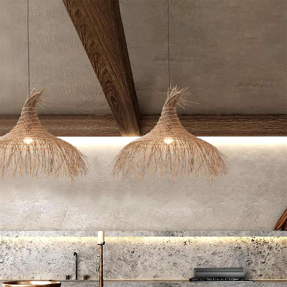 Handwoven Natural Rattan Shade Pendant Light