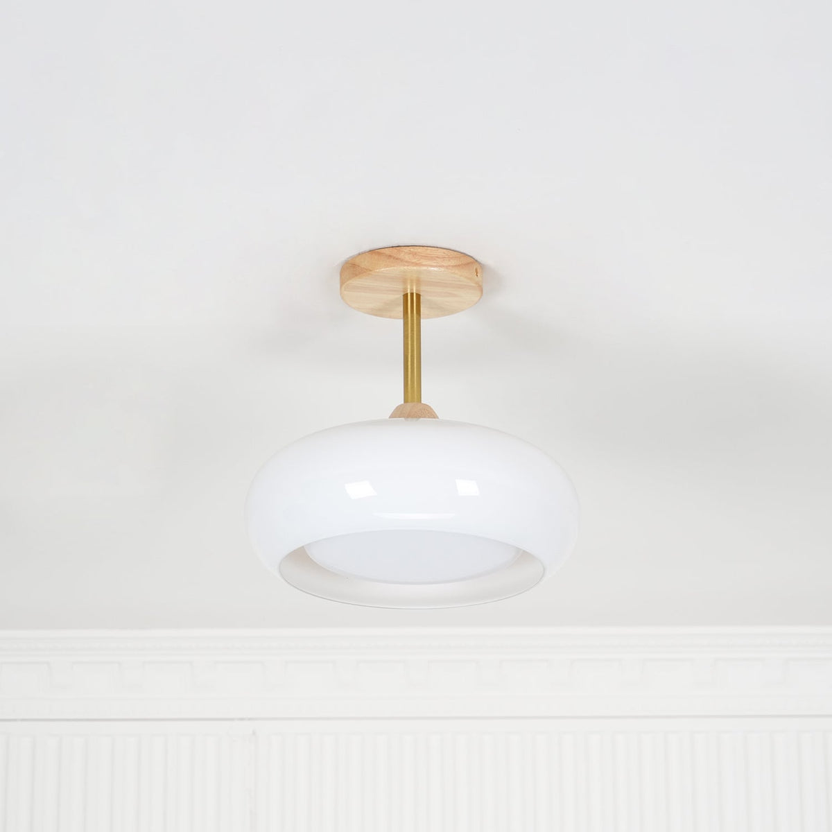 Orange And White Wood Bauhaus Glass Disc Flush Mount Ceiling Light