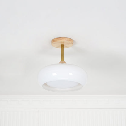 Orange And White Wood Bauhaus Glass Disc Flush Mount Ceiling Light