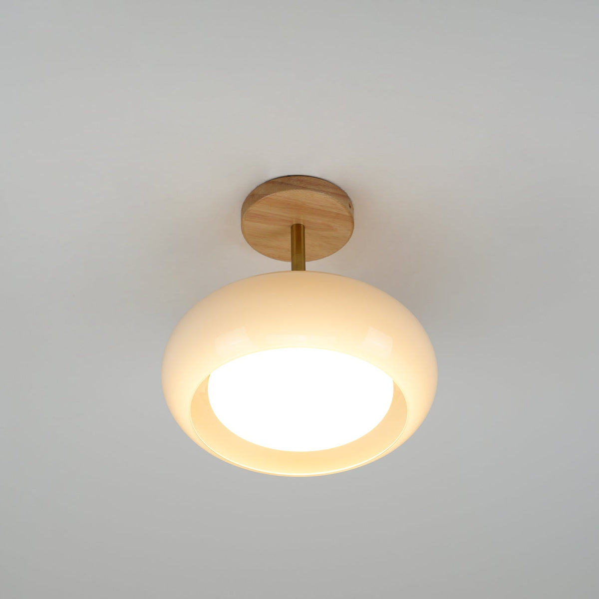 Orange And White Wood Bauhaus Glass Disc Flush Mount Ceiling Light