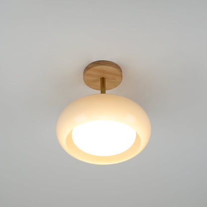 Orange And White Wood Bauhaus Glass Disc Flush Mount Ceiling Light