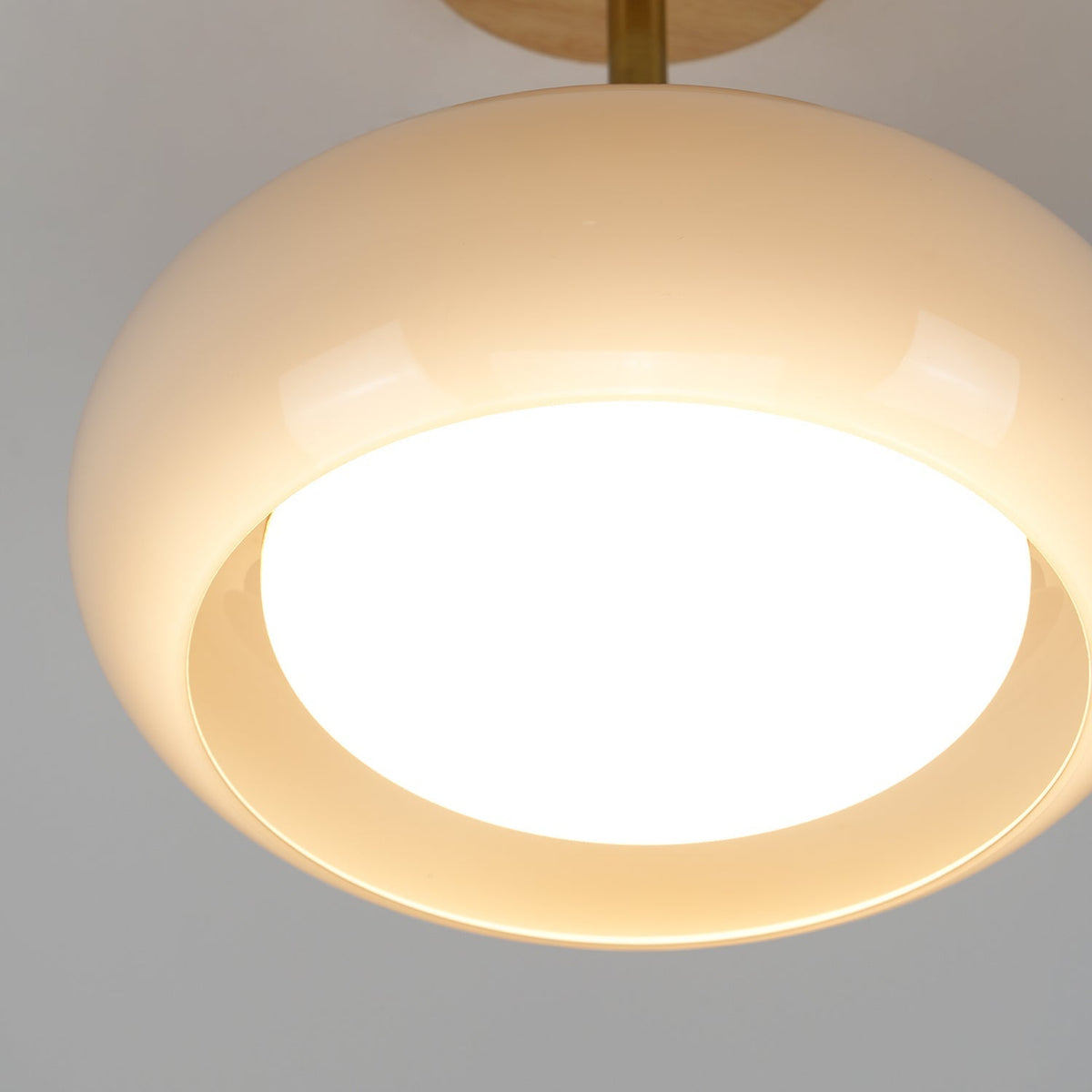 Orange And White Wood Bauhaus Glass Disc Flush Mount Ceiling Light