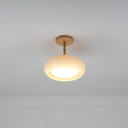 Orange And White Wood Bauhaus Glass Disc Flush Mount Ceiling Light