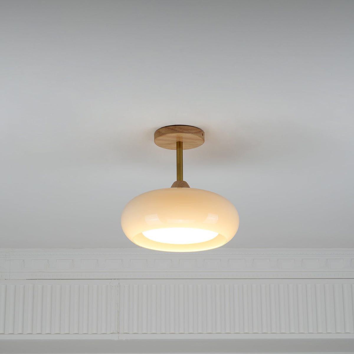 Orange And White Wood Bauhaus Glass Disc Flush Mount Ceiling Light