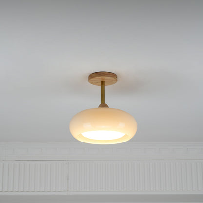 Orange And White Wood Bauhaus Glass Disc Flush Mount Ceiling Light