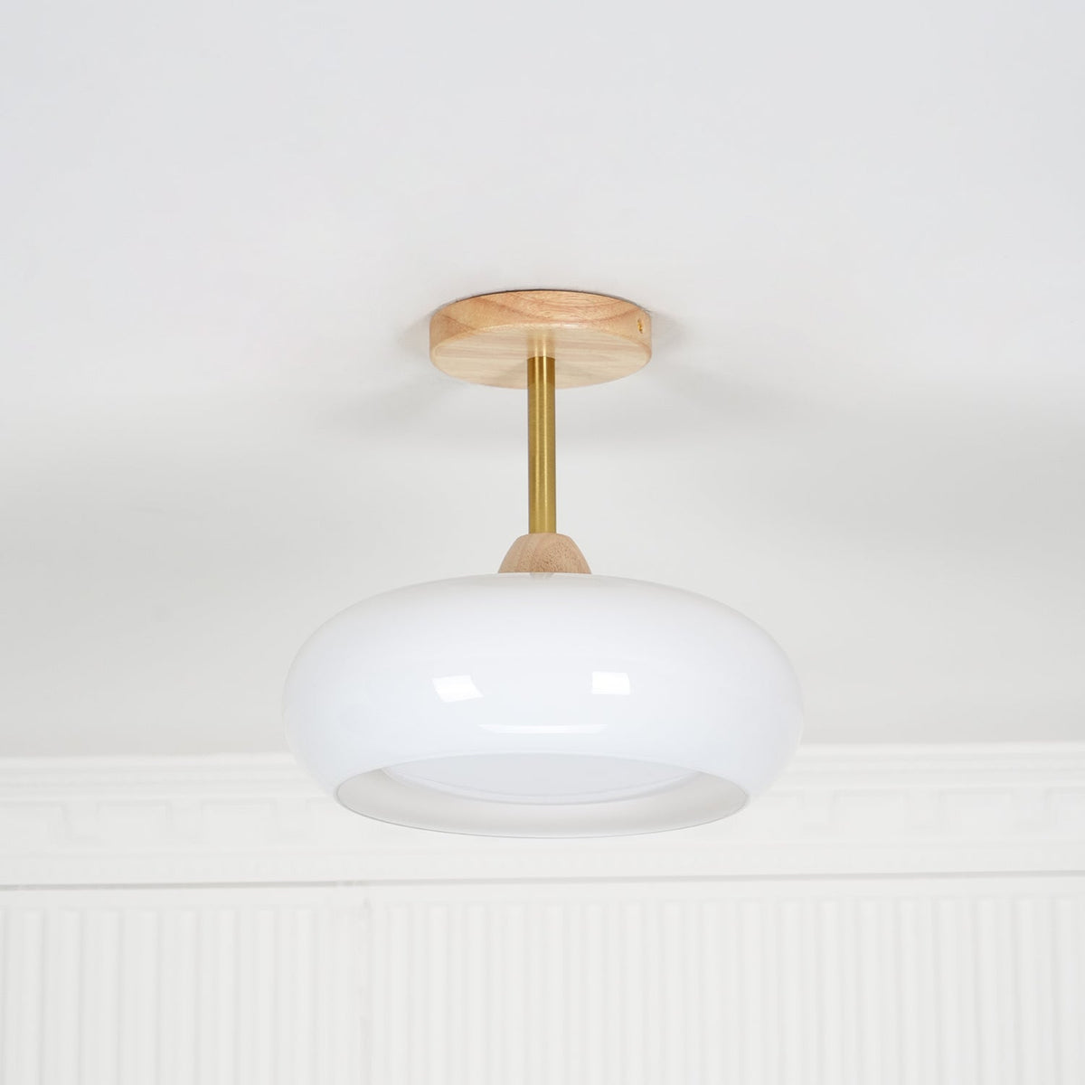 Orange And White Wood Bauhaus Glass Disc Flush Mount Ceiling Light