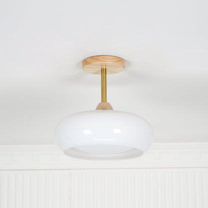 Orange And White Wood Bauhaus Glass Disc Flush Mount Ceiling Light