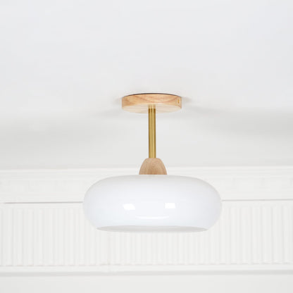 Orange And White Wood Bauhaus Glass Disc Flush Mount Ceiling Light