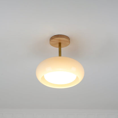 Orange And White Wood Bauhaus Glass Disc Flush Mount Ceiling Light