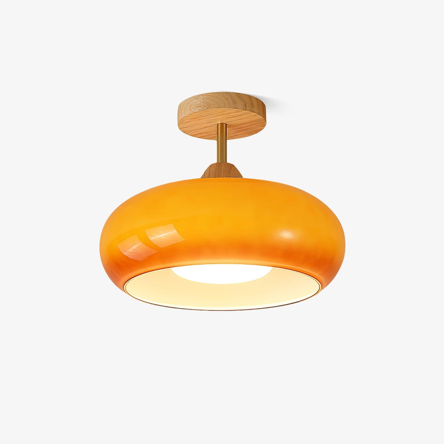 Orange And White Wood Bauhaus Glass Disc Flush Mount Ceiling Light