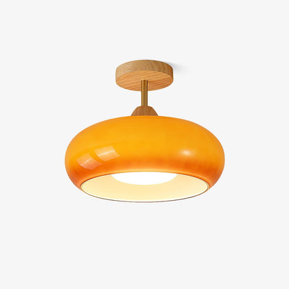 Orange And White Wood Bauhaus Glass Disc Flush Mount Ceiling Light