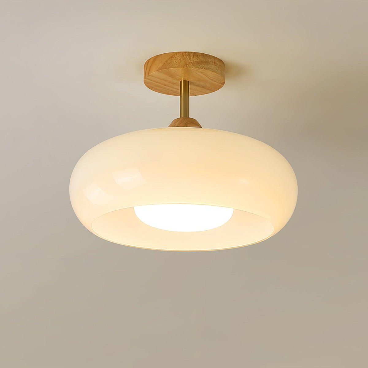 Orange And White Wood Bauhaus Glass Disc Flush Mount Ceiling Light
