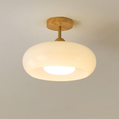 Orange And White Wood Bauhaus Glass Disc Flush Mount Ceiling Light